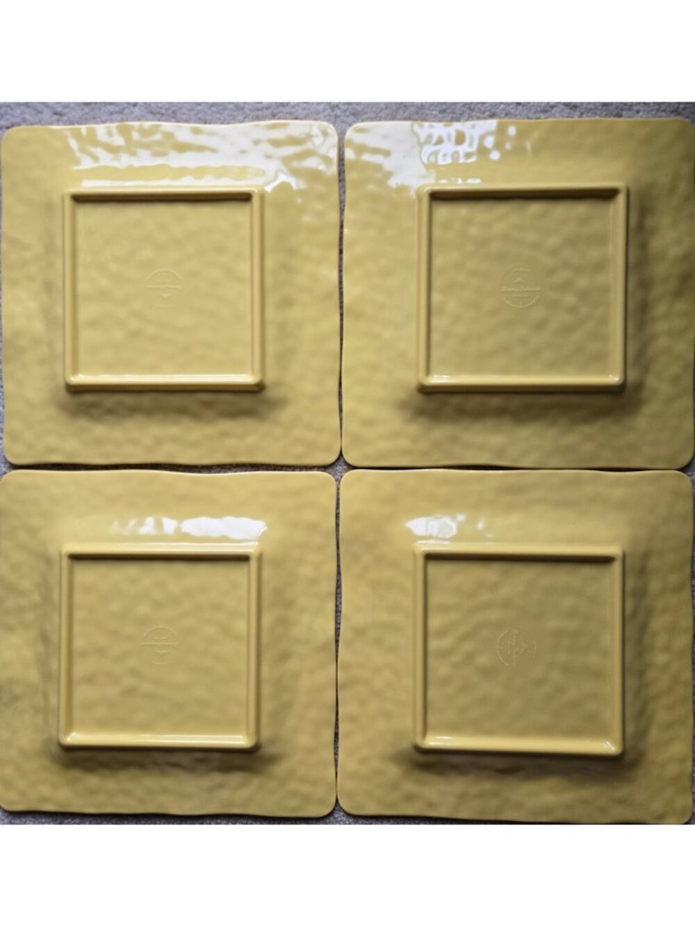 Tommy Bahama Yellow Melamine Dinner Plates Hobnail Square Set of 4 - Picture 2 of 8